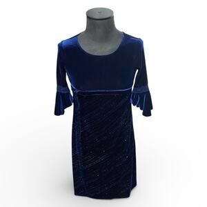 My Michelle Girls Midi Dress 10 Midnight Blue Sparkles Long Angel Sleeves